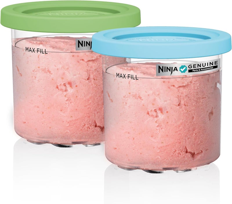 Ninja CREAMi Pints 2 Pack, Compatible with NC299AMZ & NC300s Series CREAMi Ice Cream Makers, Genuine Pint, BPA-Free & Dishwasher Safe, Color Lids, 1 Pint Each, Clear/Lime/Aqua, XSKPLID2CD - Image 1